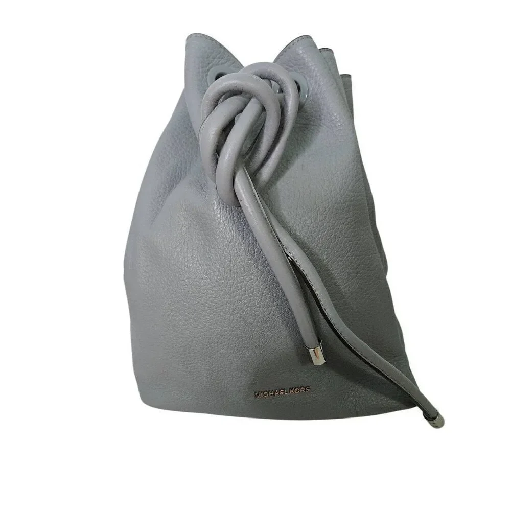 Michael Kors grey blue drawstring pebble leather backpack purse with matching wa